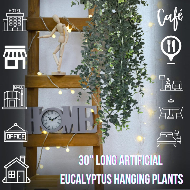 SN Decor Artificial Hanging Plants â€“ 30â€ Long Eucalyptus Greenery Bush, Fake Plant for Office Home DÃ©cor Indoor Outdoor, Wall Accent - Set of 2 (Frosted Green) - Image 3